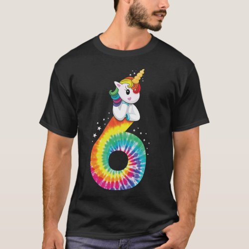6th Birthday Unicorn Girls Tie Dye Gift Party Outf T_Shirt