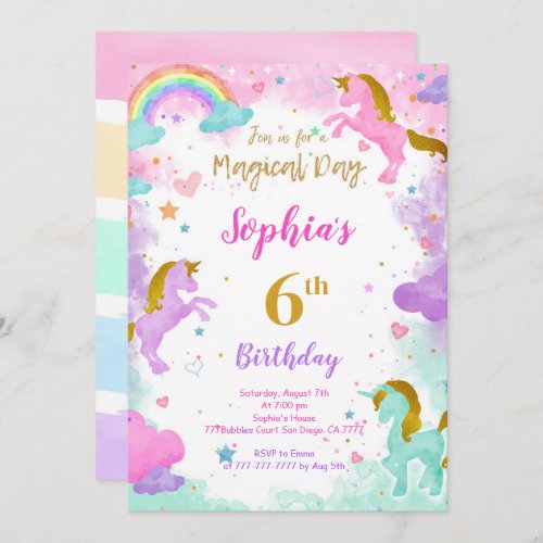 6th Birthday Unicorn Invitation