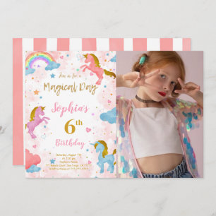 6th Birthday Unicorn Photo Invitation