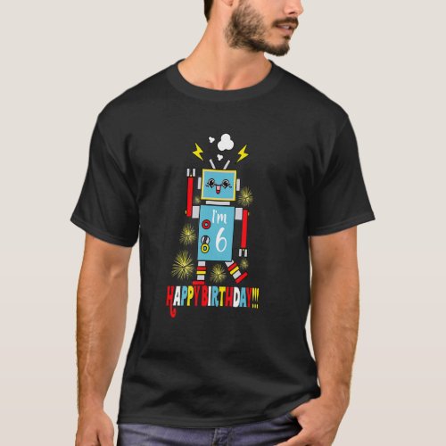 6th Birthday Vintage Robot Toy 6 Years Happy Birth T_Shirt