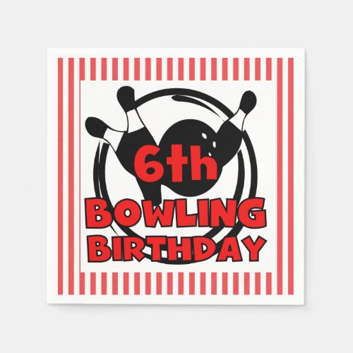 6th Bowling Sports Birthday Paper Napkins