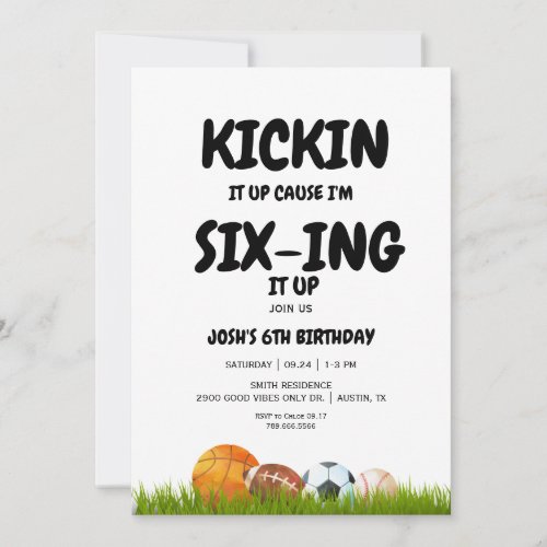 6th Boy's Kickin it Up Birthday Party Invitation