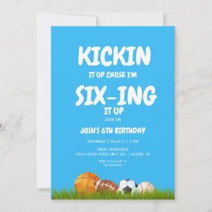 6th Boy's Kickin it Up Blue Birthday Party II Invitation