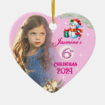 6th Christmas Personalized Girl Photo Heart Gift