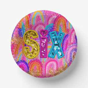 6th Cute Rainbow Gold Glitter Paper Bowls