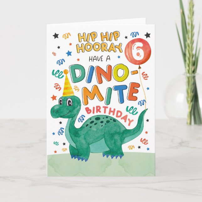 6th Dinosaur Birthday Card | Printable Dinosaur (Front)