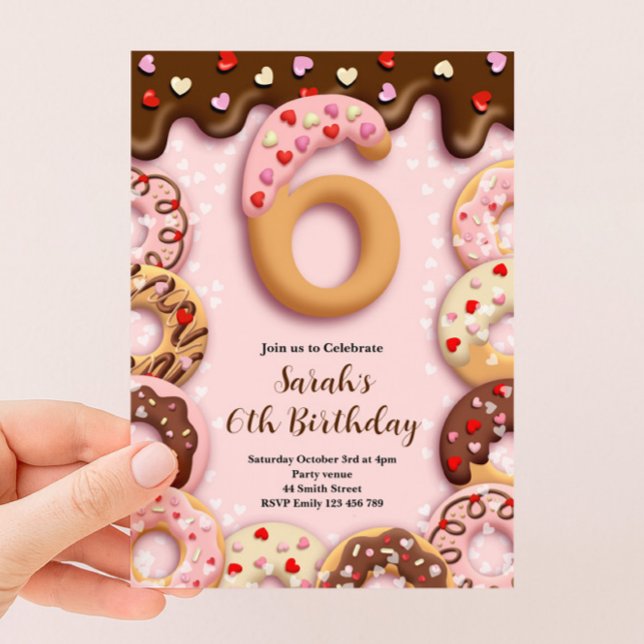6th Donut Birthday Girls Invitation (Creator Uploaded)