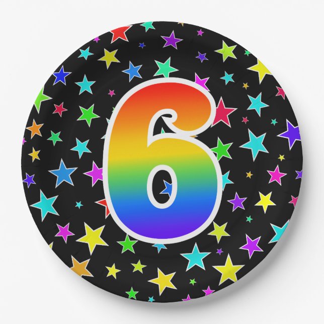 6th Event: Bold, Fun, Colorful Rainbow 6 Paper Plates (Front)