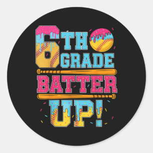 6th Grade Batter Up Softball Baseball Basketball B Classic Round Sticker
