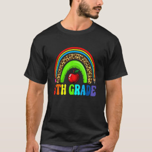 6th Grade Cute Leopard Rainbow Squad Teacher Kids T-Shirt