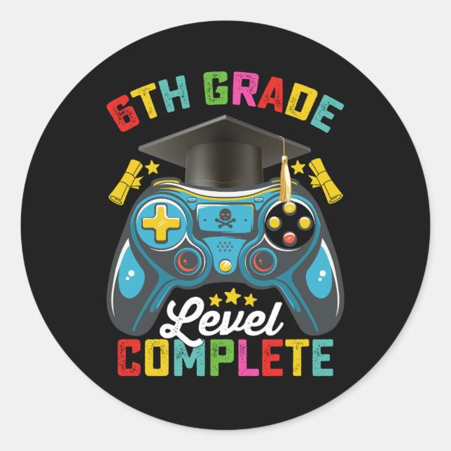 6th Grade Level Complete Graduation Gaming Gamer Classic Round Sticker (Front)