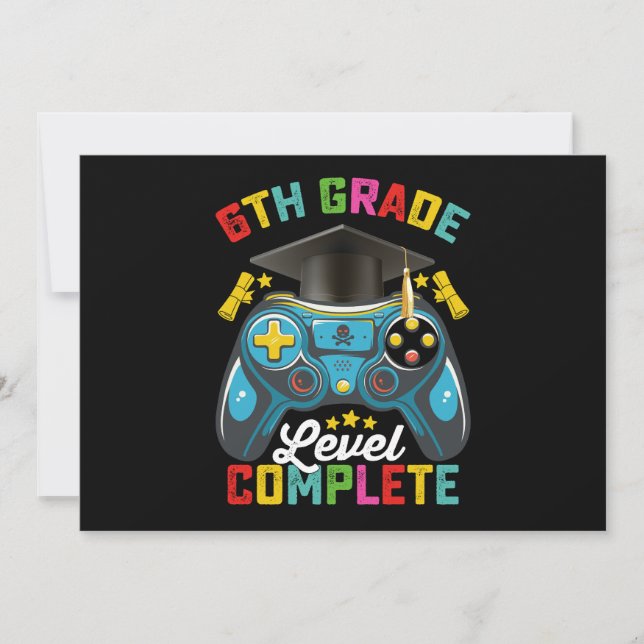 6th Grade Level Complete Graduation Gaming Gamer Invitation (Front)