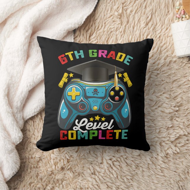 6th Grade Level Complete Graduation Gaming Gamer Throw Pillow (Blanket)