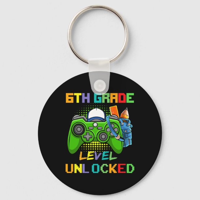 6th Grade Level Unlocked Video Game Back To School Keychain (Front)