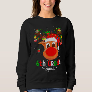 6th Grade Squad Plaid Reindeer Santa Hat Teacher C Sweatshirt