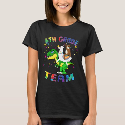 6th Grade Team Llama Sloth Rex First Day Of School T-Shirt