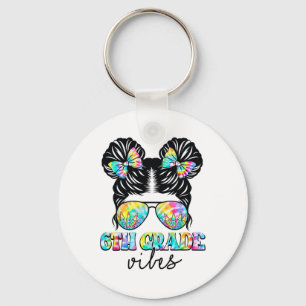 6th Grade Vibes Messy Hair Bun Girl Ck To School F Keychain