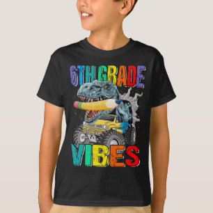 6th Grade Vibes Monster Truck Dinosaur Boys T-Shirt