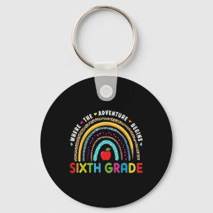 6th Grade Where The Adventure Begins Rainbow Leopa Keychain