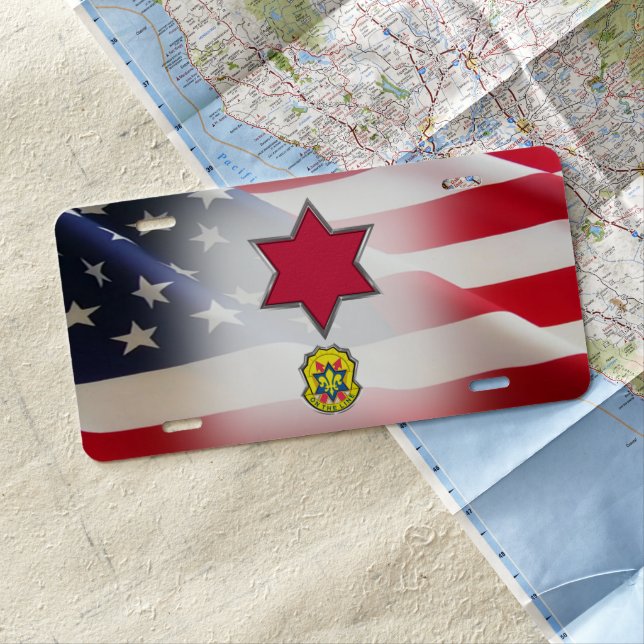 6th Infantry Division “Red Star” Patch Insignia License Plate (In Situ)