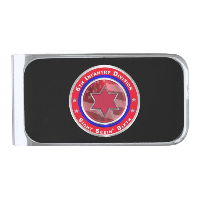 6th Infantry Division Veteran  Silver Finish Money Clip (Front)