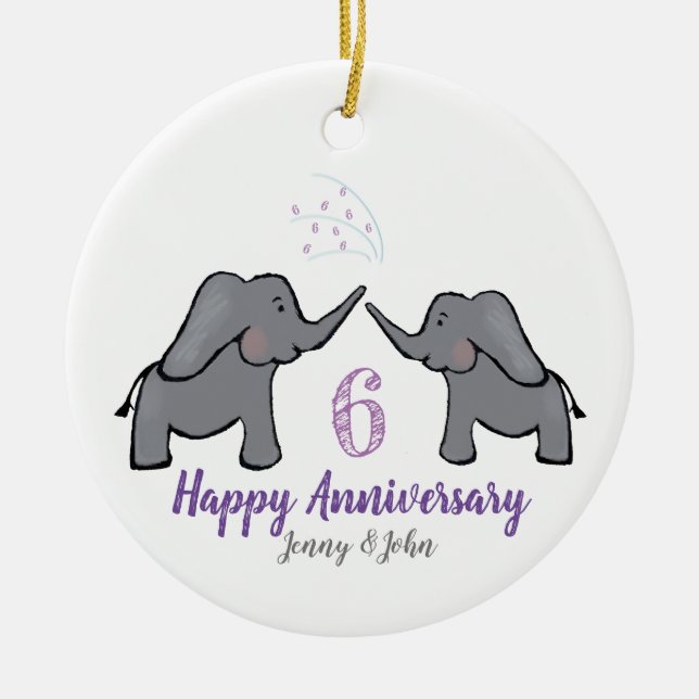 6th iron elephant wedding anniversary ceramic ornament (Front)