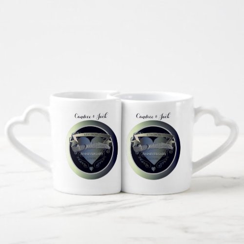 6th Iron Wedding Anniversary 3D Heart Emblem  Coffee Mug Set