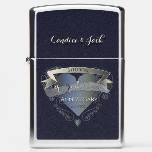 6th Iron Wedding Anniversary 3D Heart Emblem Zippo Lighter