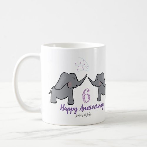 6th iron wedding anniversary cute elephant coffee mug