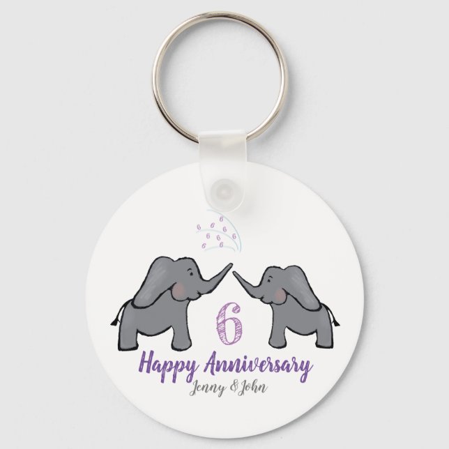 6th iron wedding anniversary elephant couple gift keychain (Front)