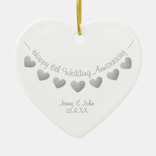 6th Iron Wedding Anniversary heart ornament