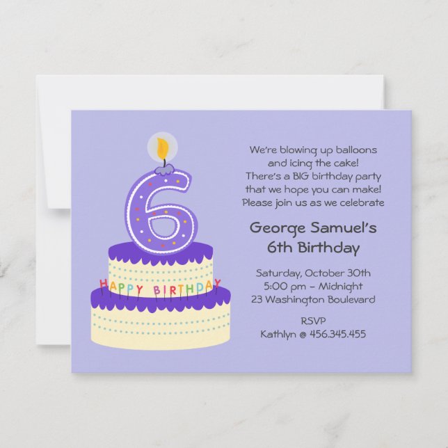 6th Lavender Birthday Cake Invitation (Front)
