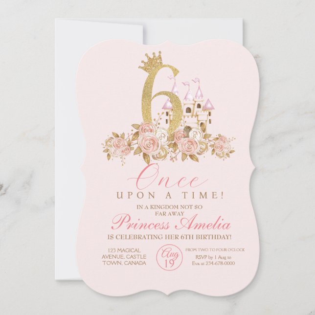 6th Little Princess Birthday  Invitation (Front)
