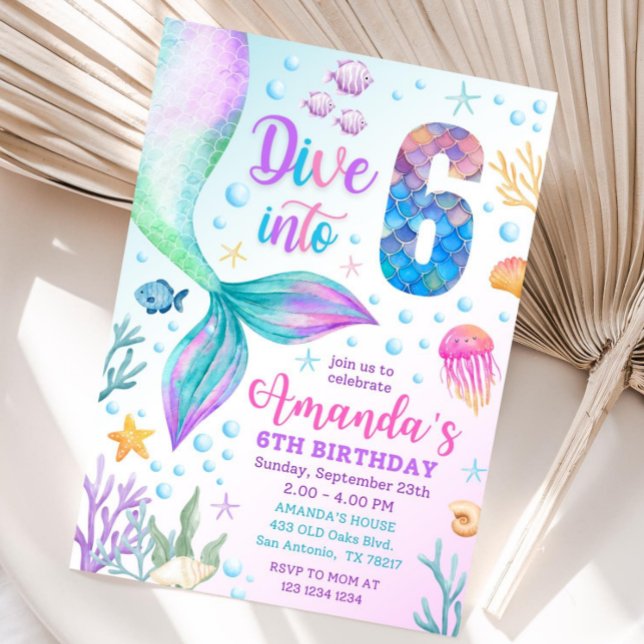 6th mermaid invitation, Dive into six mermaid invi Invitation (Creator Uploaded)