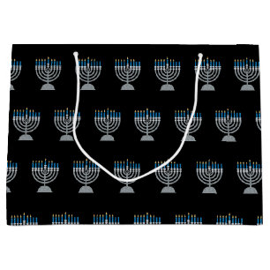 6th Night of Hanukkah Glitter Large Gift Bag