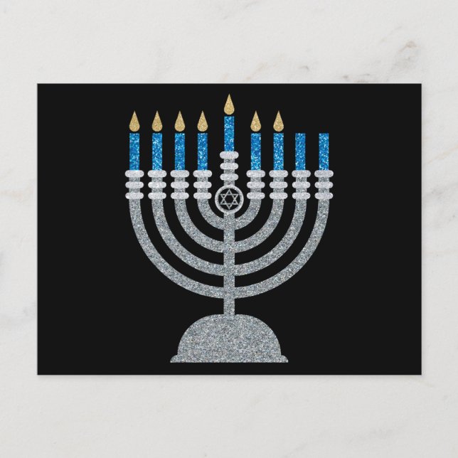 6th Night of Hanukkah Glitter Postcard (Front)