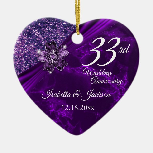 6th or 33rd Amethyst Purple Wedding Anniversary Ceramic Ornament (Front)