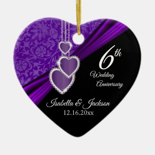 6th or 33rd Amethyst Purple Wedding Anniversary Ceramic Ornament