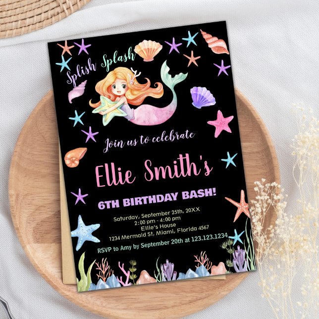 6th Pink Under the sea Mermaid Birthday Invitation (6th Pink Under the sea Mermaid Birthday Invitation)