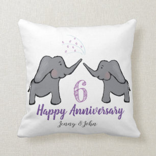 6th purple elephant anniversary cushion