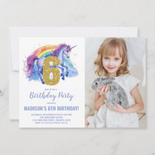 6th Rainbow Unicorn Birthday Invitations photo
