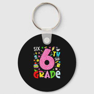 6th sixth grade retro colorful back to school keychain