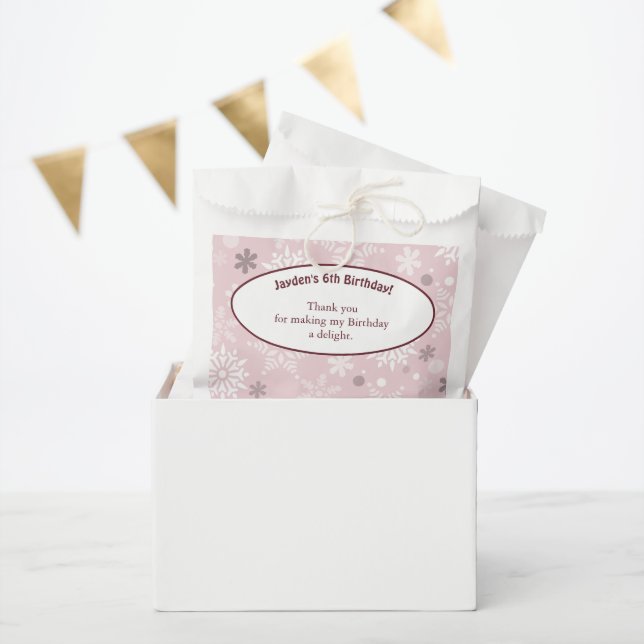 6th Snowflake-Themed Birthday Party Pink  Favor Bag (Party)