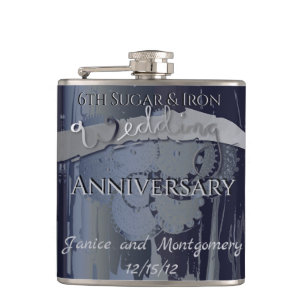 6th Sugar and Iron Wedding Anniversary Steampunk Flask