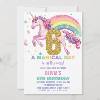 6th Unicorn Birthday Invitations