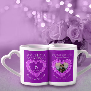 6th wedding anniversary amethyst gemstone photo coffee mug set