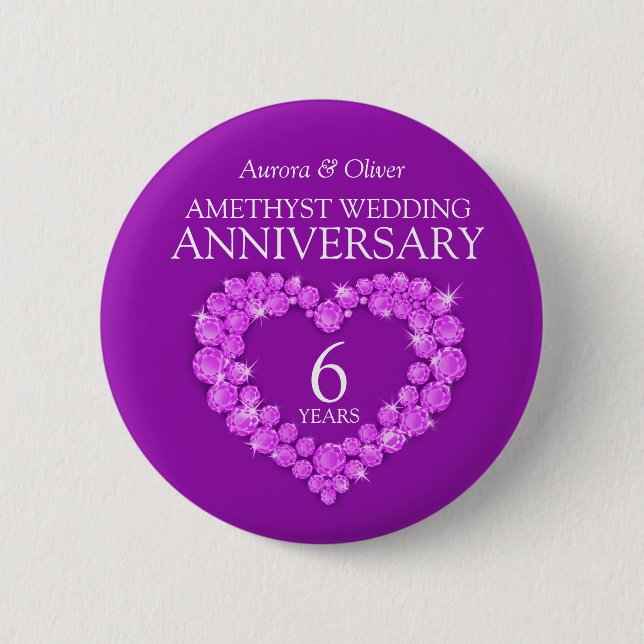 6th wedding anniversary amethyst purple heart  button (Front)