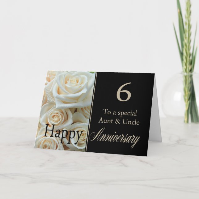 6th Wedding Anniversary Aunt & Uncle  Pink roses Card (Front)