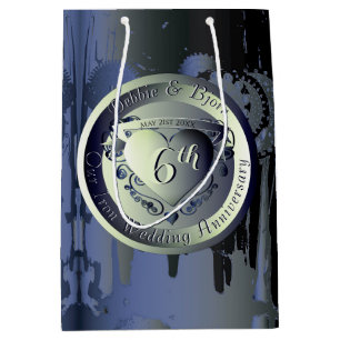 6th Wedding Anniversary Bronze Heart Medallion Medium Gift Bag
