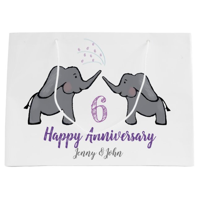 6th wedding anniversary cute elephant large gift bag (Front)